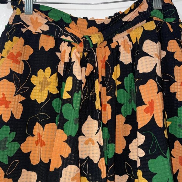 Who What Wear Black Orange Peach Gold Yellow Floral Elastic Waist Skirt Size XS - Picture 4 of 9
